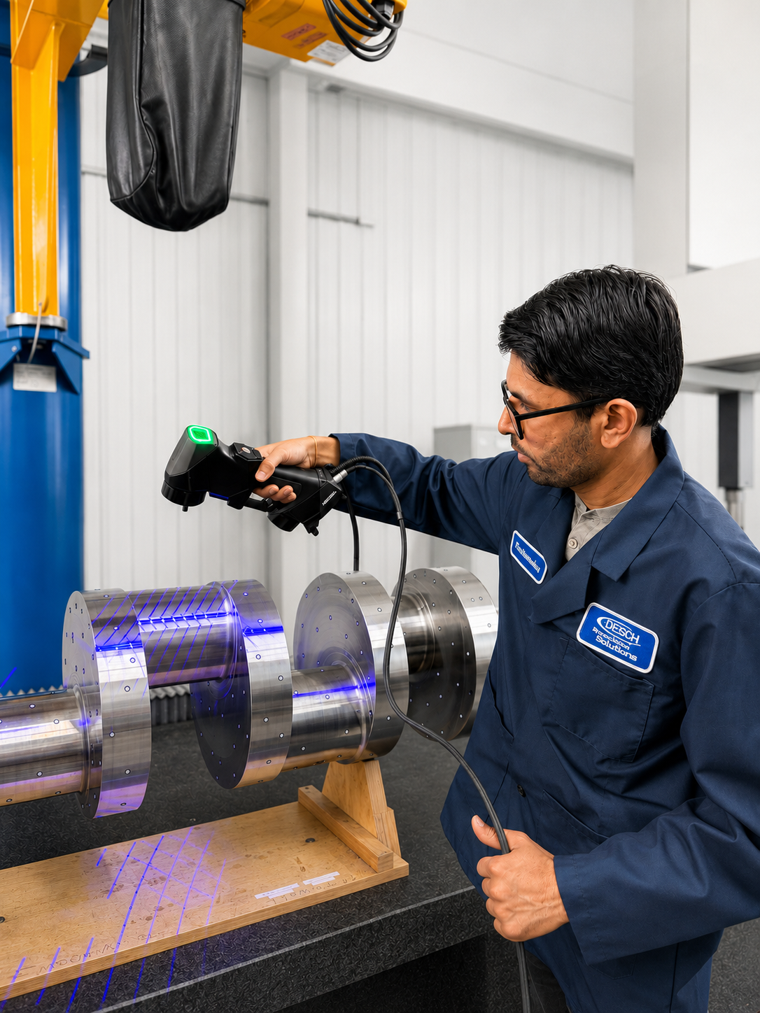A DESCH technician scanning a drive component in the development centre
