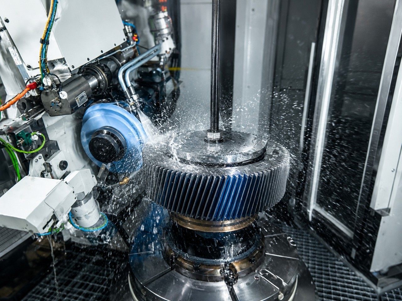 A gear undergoing precision machining
